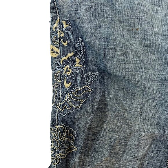 Vintage Guess Denim Maxi Skirt Size 28 Embroidery Floral Pockets Y2K Western - Picture 4 of 14
